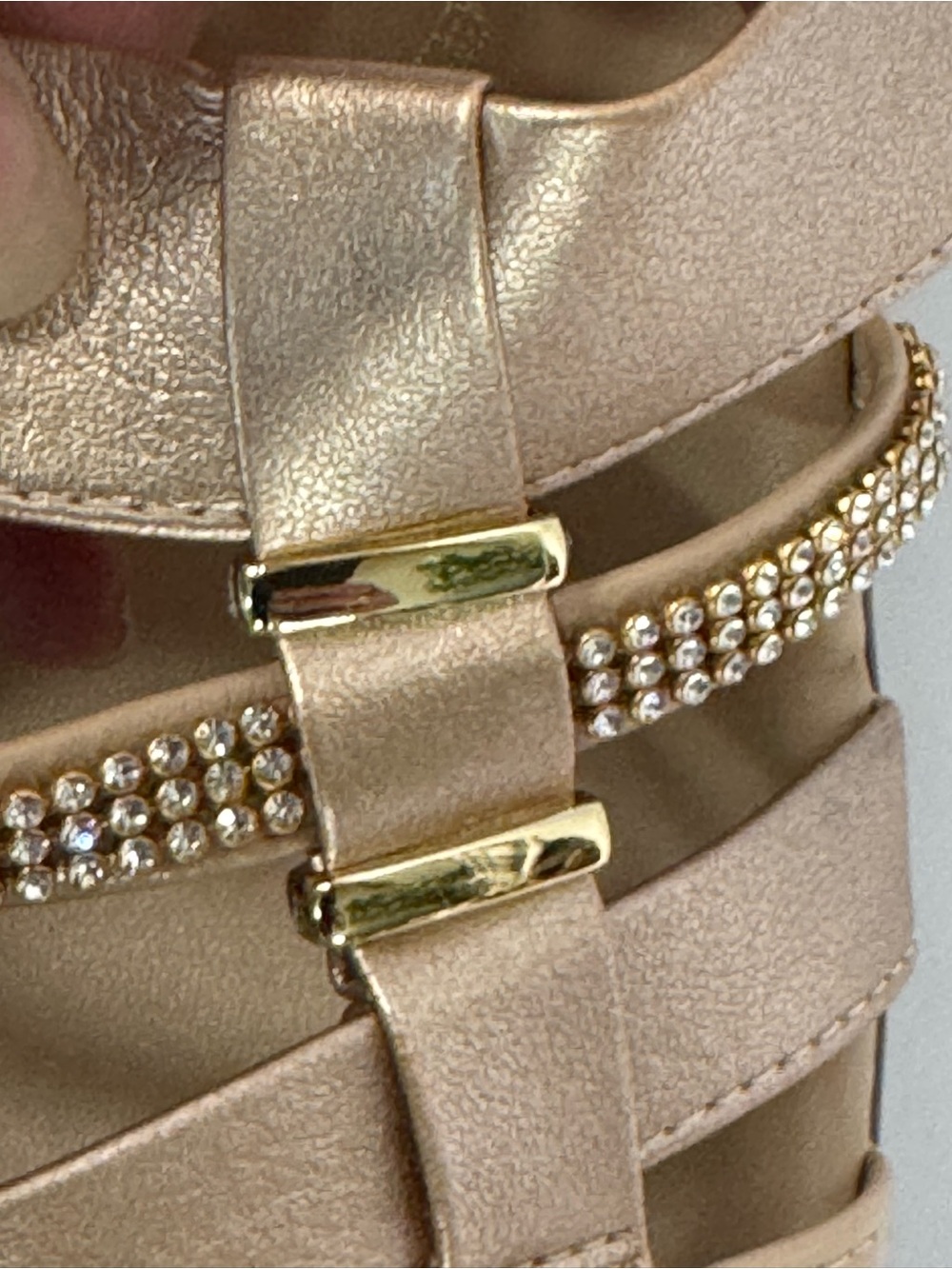 Italian Shoemakers Metallic Gold Wedge Sandals with Rhinestone Straps - Picture 5 of 14